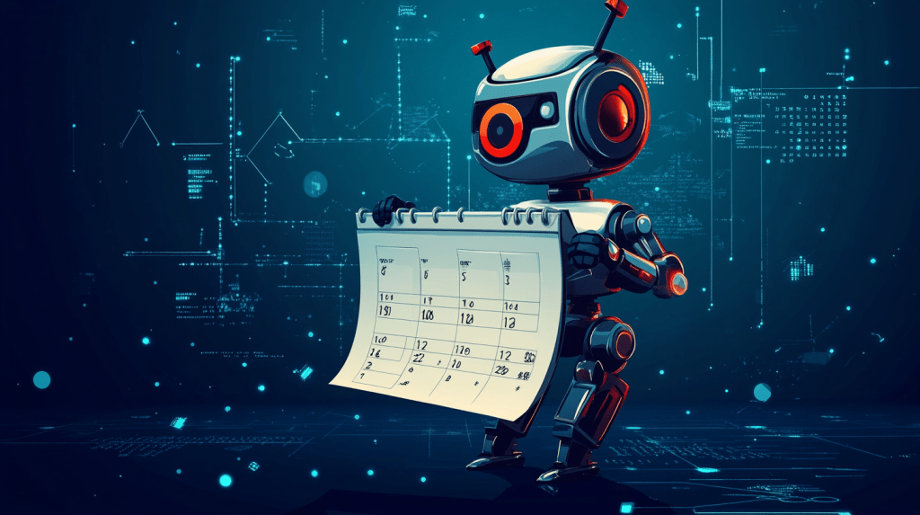 crimedy7 illustration robot reading a 2025 calendar abstract ba a49377fe c893 4b72 b06f cda0523d9790